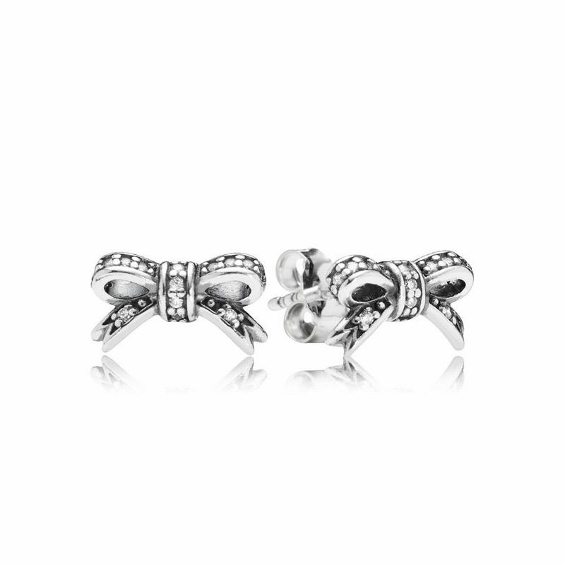 Pandora Sparkling Bow Stud Earrings Ireland - Sterling Silver/Cubic Zirconia - 419536MJI